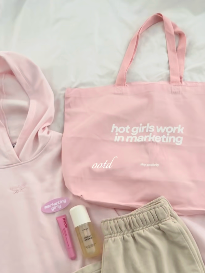 'Hot Girls Work in Marketing' Tote - Baby Pink