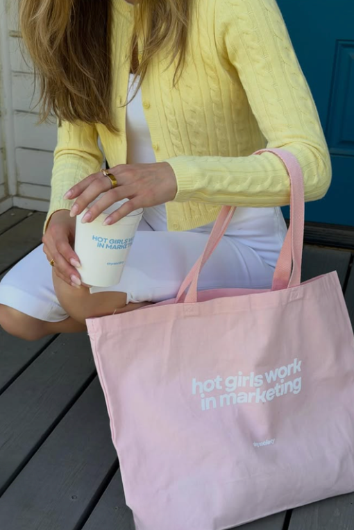 'Hot Girls Work in Marketing' Tote - Baby Pink