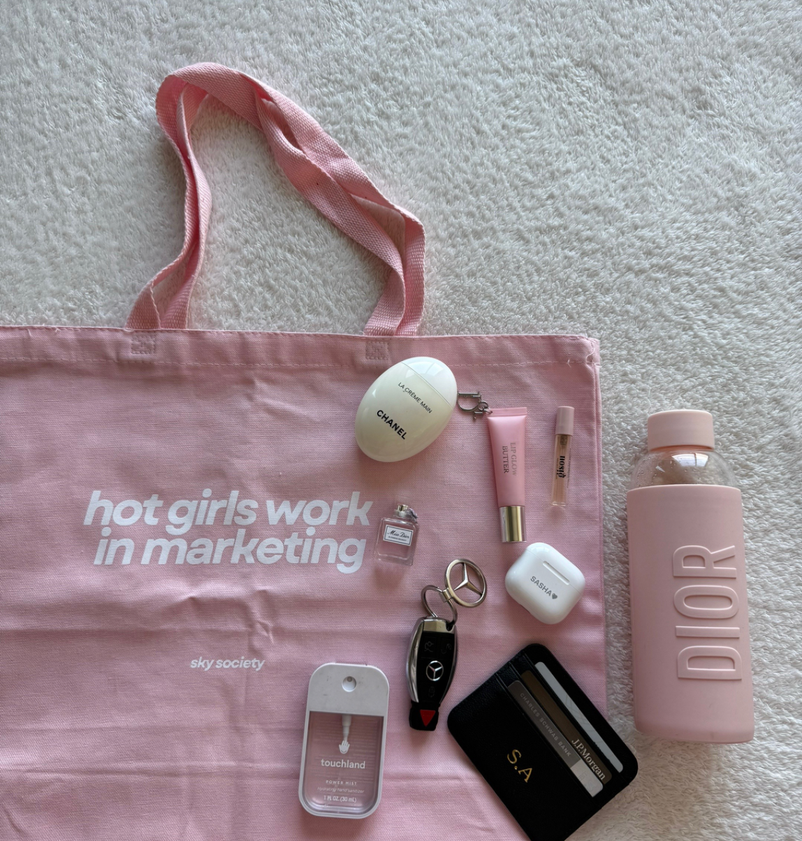 'Hot Girls Work in Marketing' Tote - Baby Pink