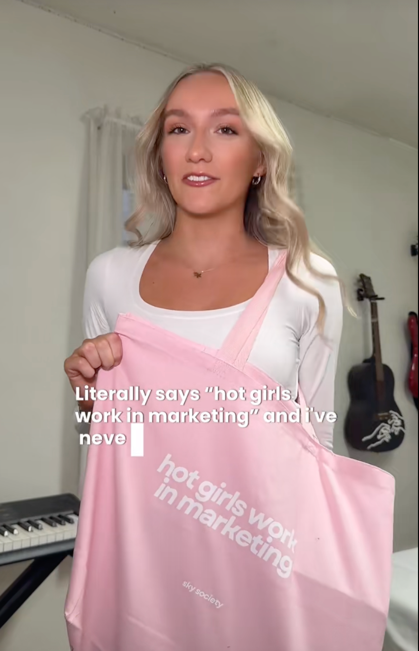 'Hot Girls Work in Marketing' Tote - Baby Pink