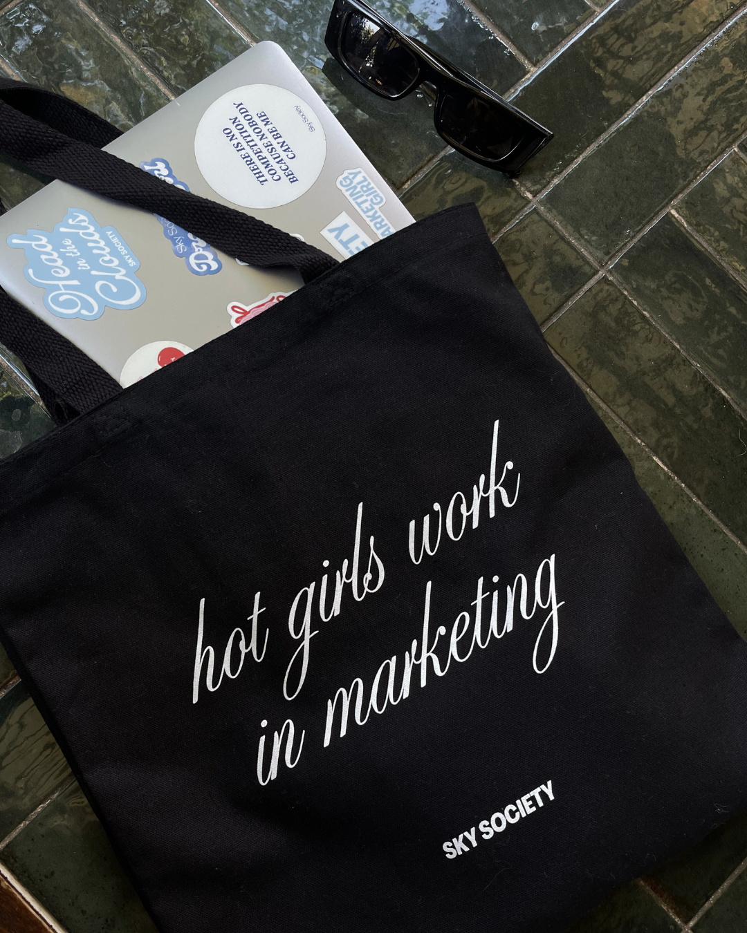 'Hot Girls Work In Marketing' Tote - Midnight